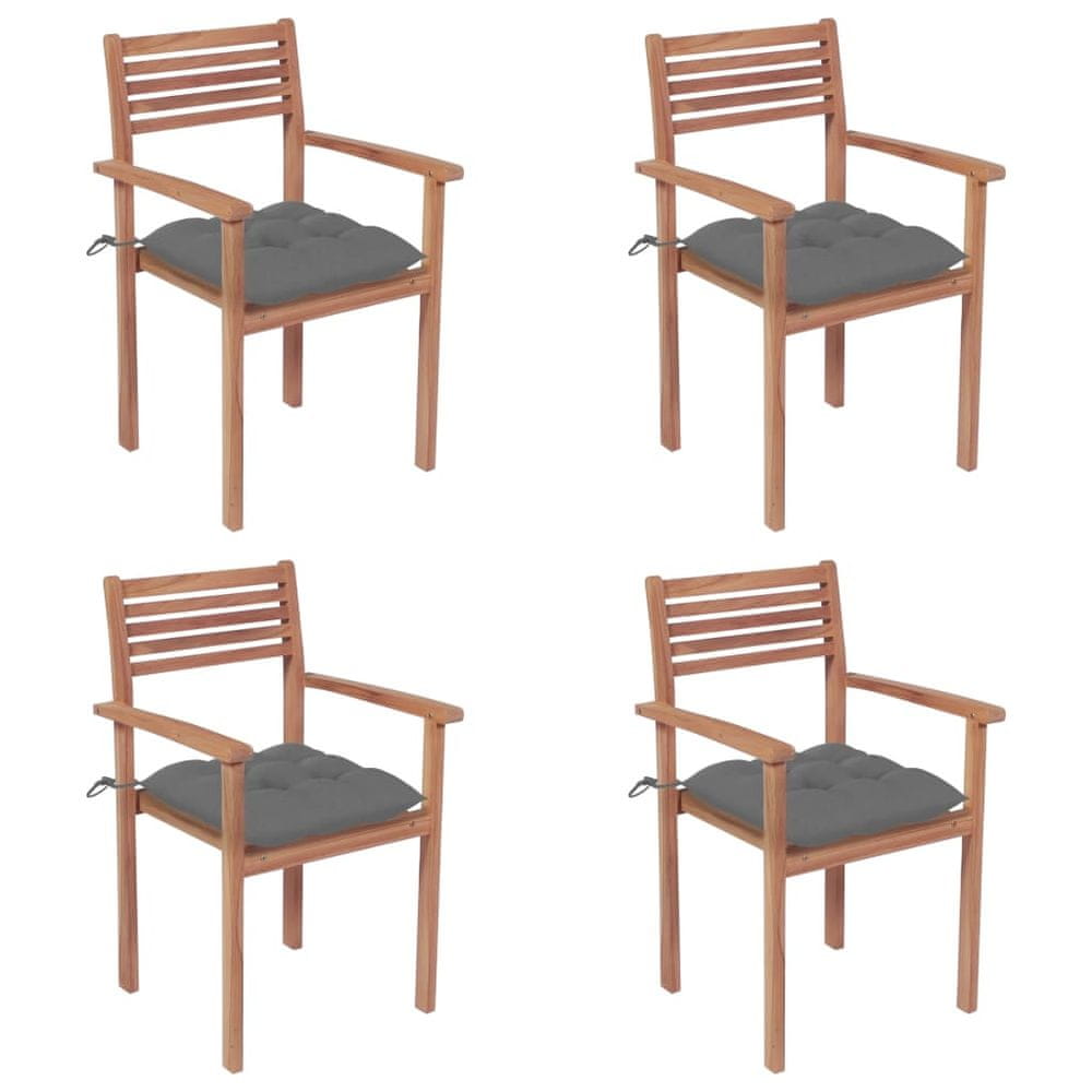 Petromila vidaXL Záhradné stoličky 4 ks sivé podložky teakový masív